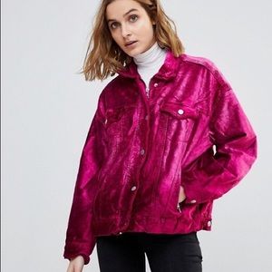 Free People Pink Velvet Trucker Jacket Oversized